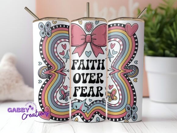 Review of Faith over Fear Pink Bow Tumbler PNG for Embroidery Projects